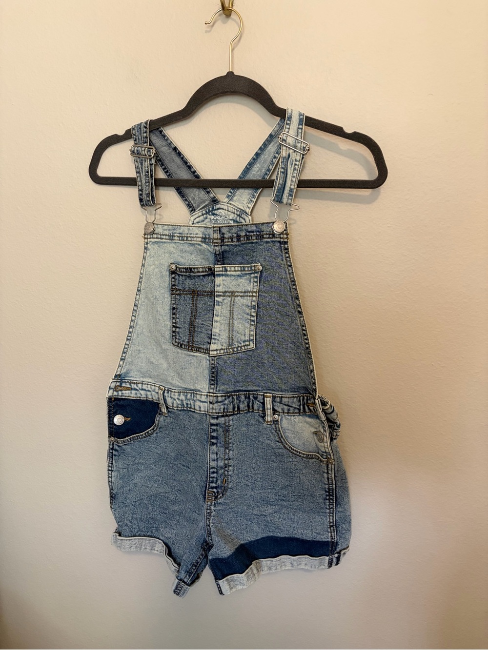 JORDACHE Color Block Denim Short Overalls Girls Size XL